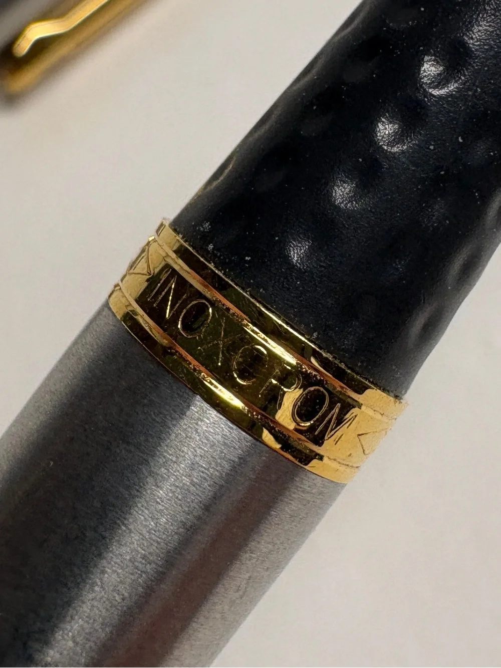 Vintage Inoxcrom Fountain Pen Silver Tone Gold Tone Trim Black Grip Spain